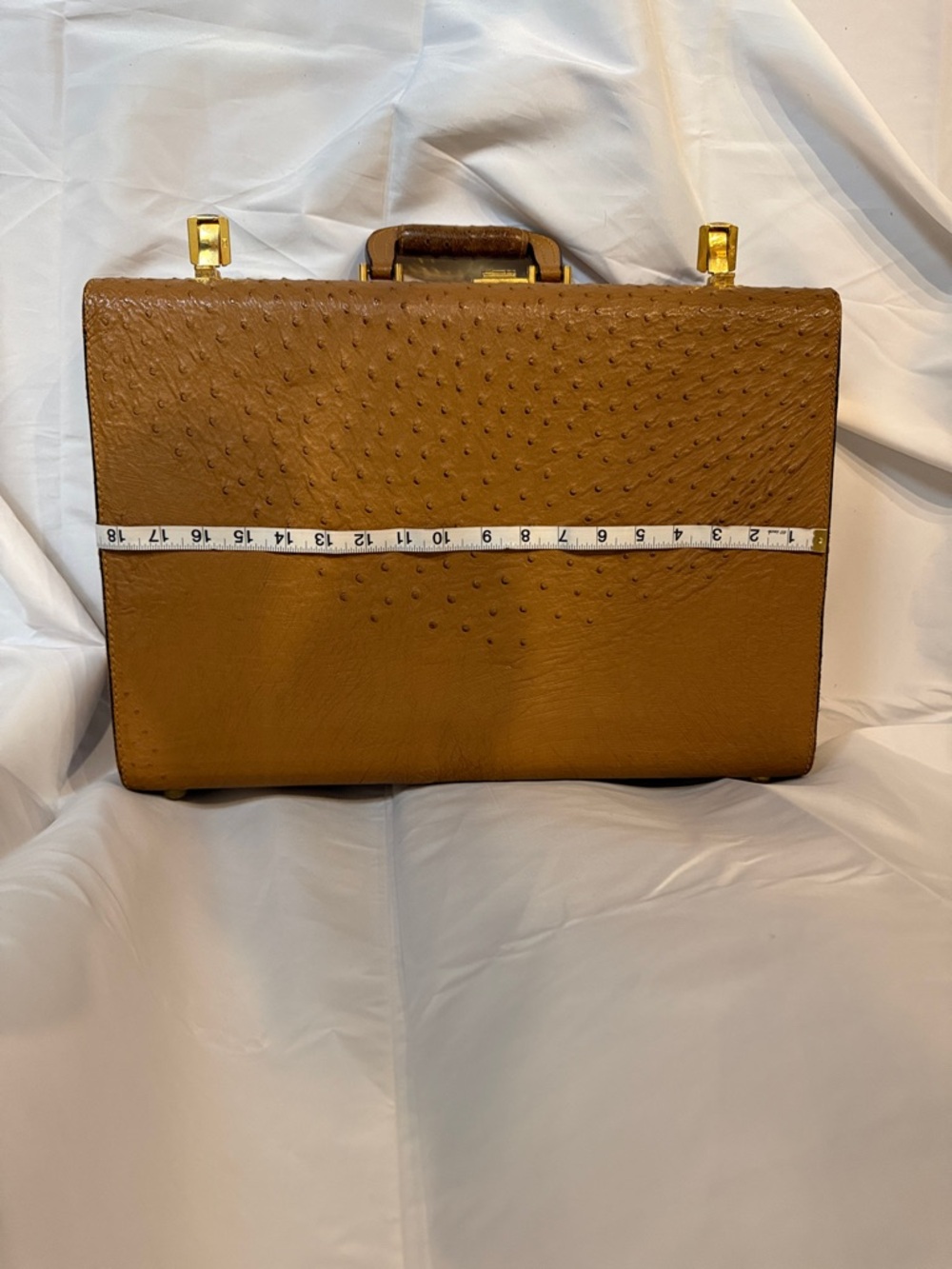Atlas Brief Case Ostrich Leather Tan Briefcase Vintage 18.5 Inches. - Picture 7 of 14
